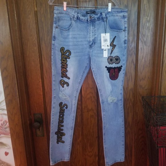 Roku Studio Notorious Embellished Distressed Jeans Sz 36 - Picture 1 of 9